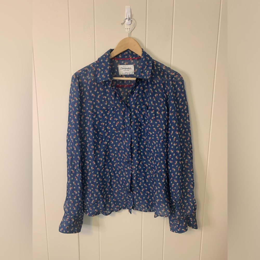 Aeropostle Cottagecore Blue Floral Print Button Up Size Extra Large